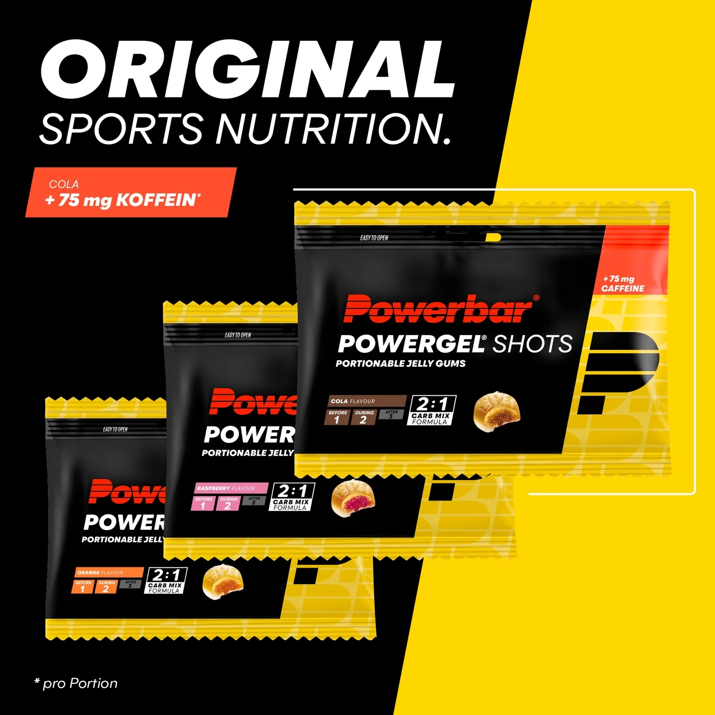 Powerbar Powergel Shots in verschiedenen Geschmacksrichtungen für Sportler, mit Koffein.
