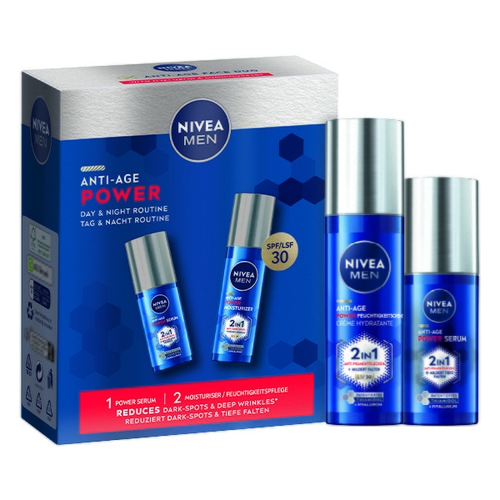 NIVEA MEN Anti-Age Gesichtspflege Set Power Serum 30ml Feuchtigkeitscreme 50ml