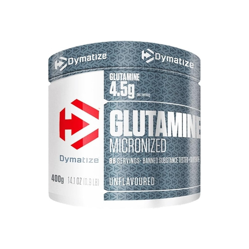 Dymatize Glutamin Pulver Dose mit Nährwertangaben