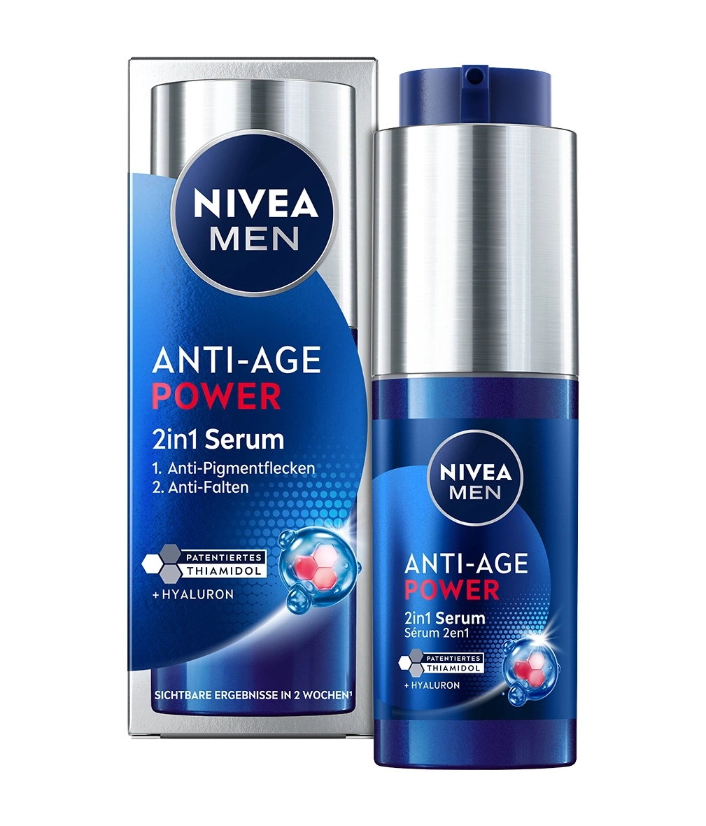 NIVEA MEN Anti-Age Power 2in1 Serum mit Thiamidol und Hyaluron für sichtbare Ergebnisse.