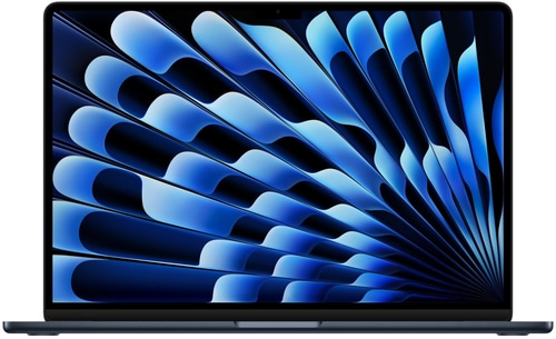 Blauer Laptop mit blauem Hintergrund, der wie ein Fächer aussieht.