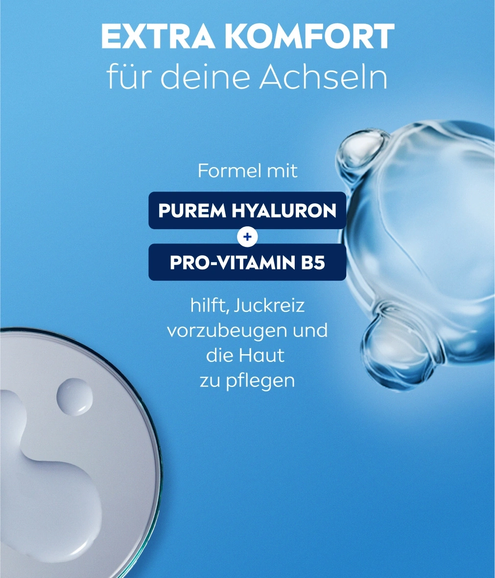 Formel mit reinem Hyaluron und Pro-Vitamin B5 für Achseln