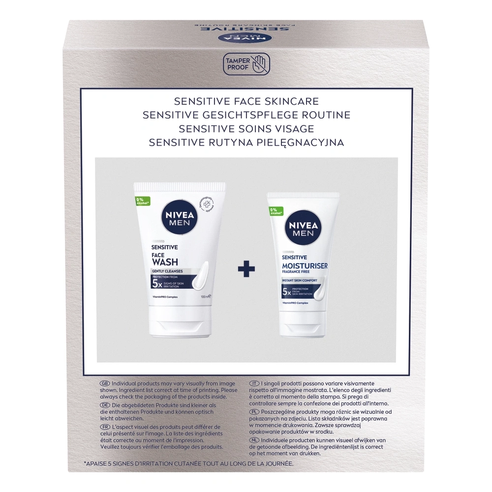 Nivea Men Sensitive Gesichtspflege Routine Set mit Gesichtsreiniger und Feuchtigkeitscreme.