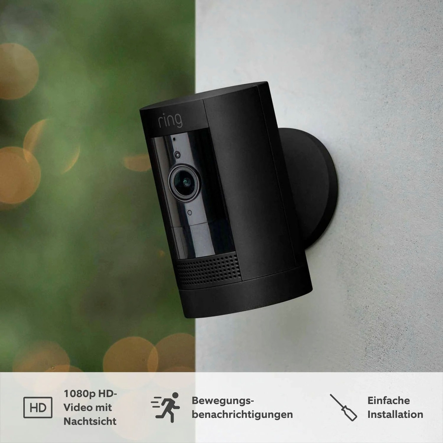 RING Überwachungskamera Stick Up Cam Battery Gegensprechfunktion schwarz B-WARE