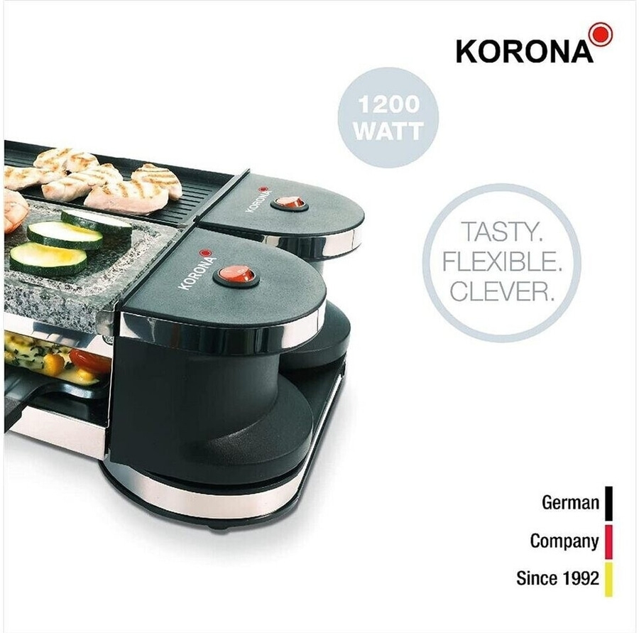 KORONA Klappbares Raclette 45071 8 Personen Grillplatte Pfännchen Spachtel NEU