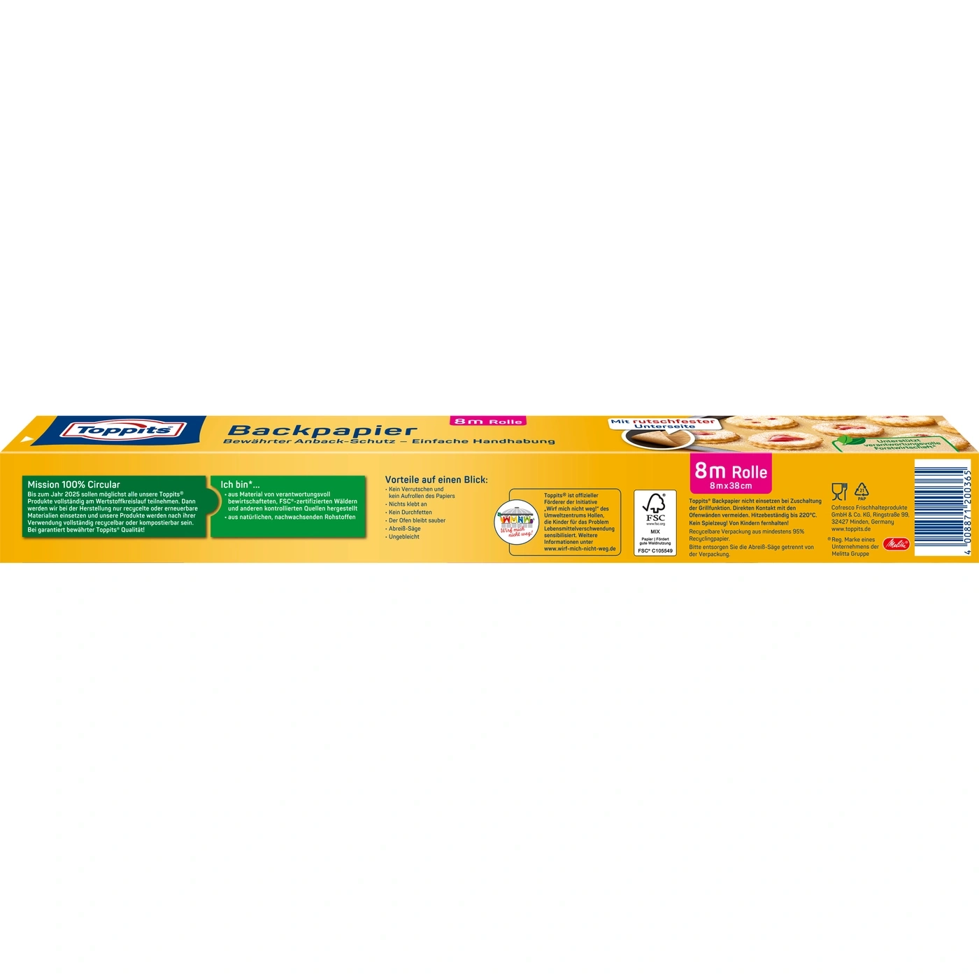 Toppits Backpapier Rolle, 8m, mit rutschfester Unterseite, für einfache Handhabung, FSC-zertifiziert.
