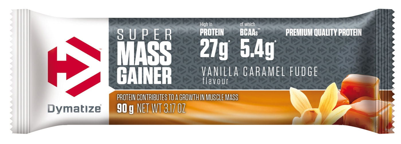 DYMATIZE High Protein Weight-Gainer Riegel Super Mass Vanilla Caramel 10 x 90 g