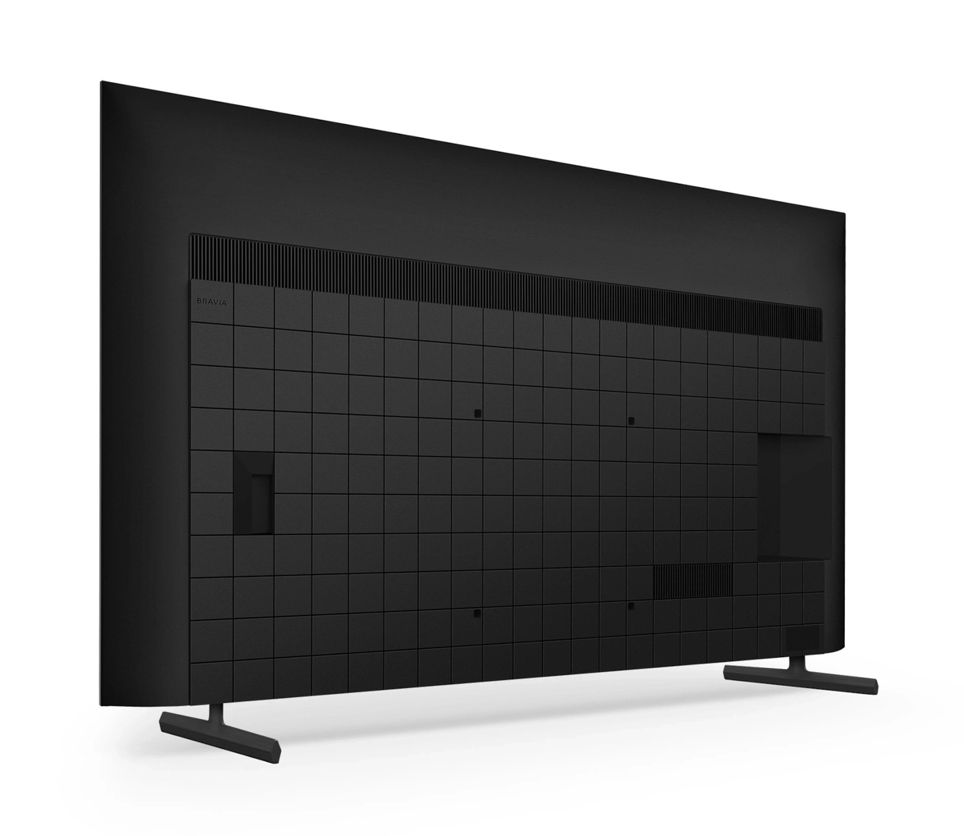 Die Rückseite eines schwarzen Fernsehgeräts mit dem Namen Bravia.