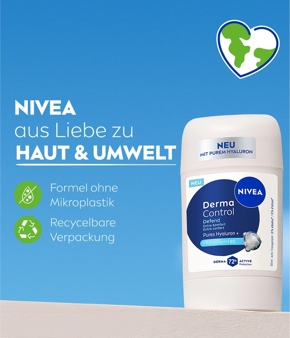 Nivea Haut & Umwelt: Formel ohne Mikroplastik, recycelbare Verpackung, Derma Control mit Hyaluron