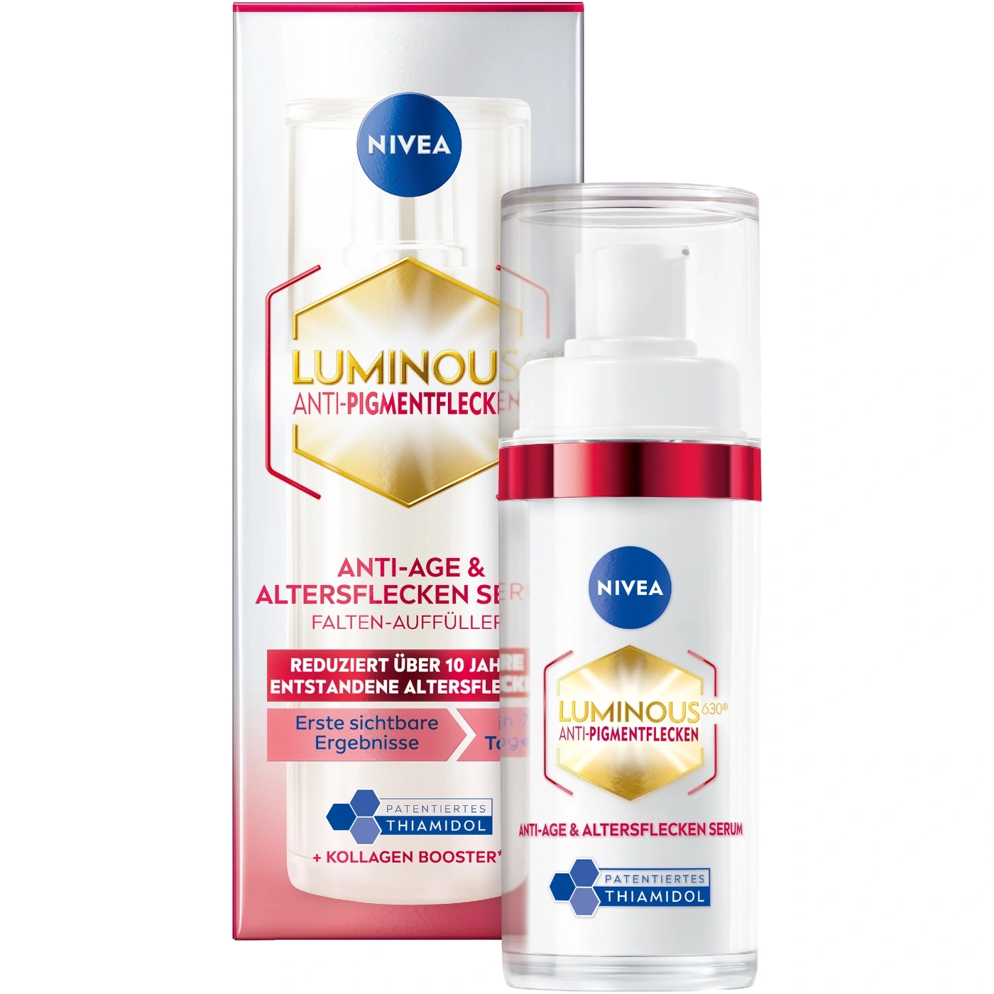 Nivea Luminous 630 Anti-Pigmentflecken Serum mit Thiamidol und Kollagen Booster.
