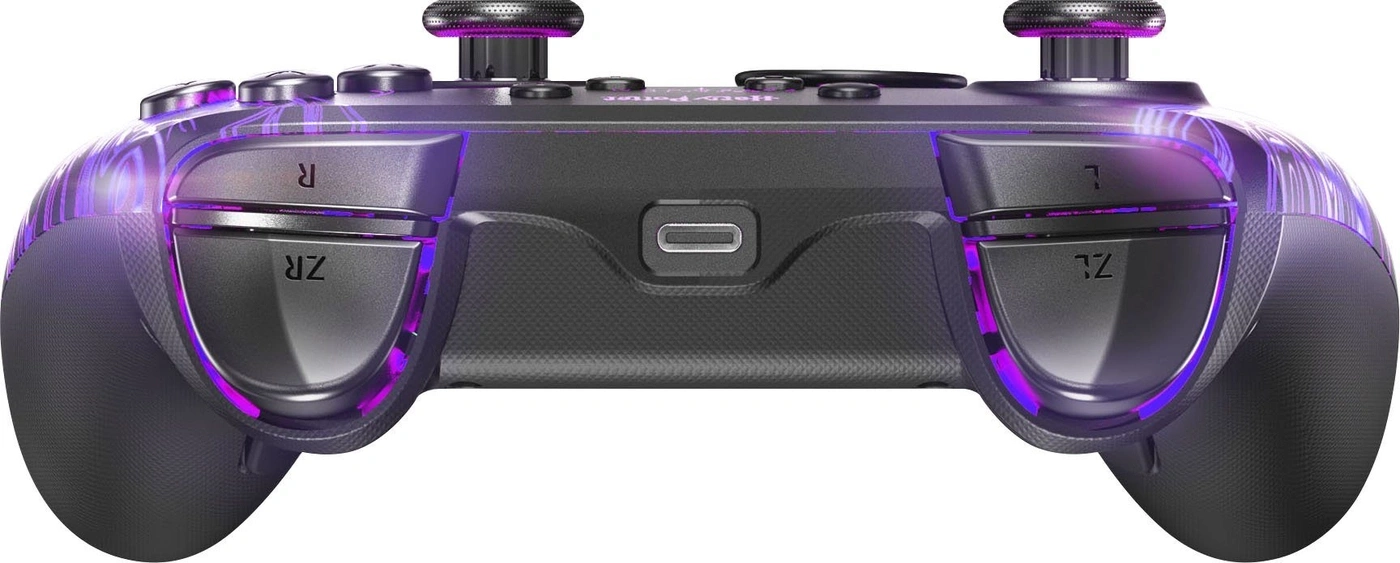 Ein lila beleuchteter Controller mit R und ZR Tasten