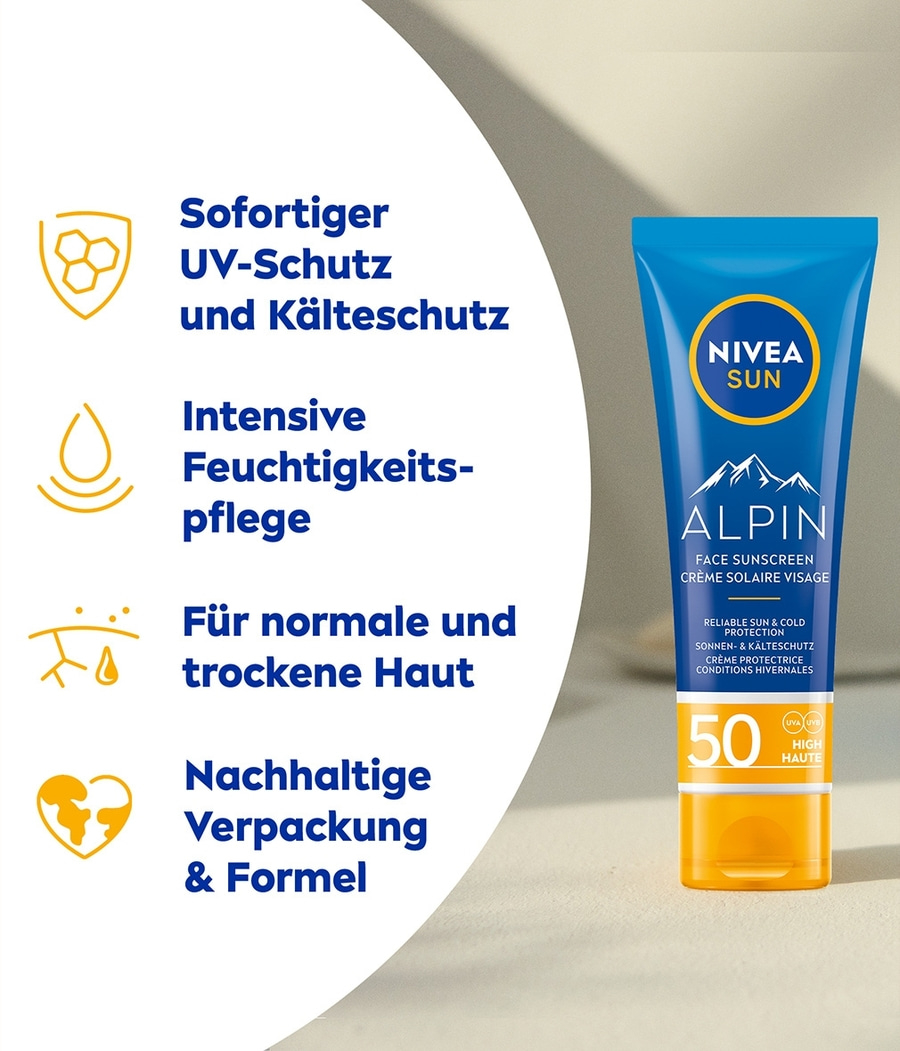 Nivea Sun Alpin Sonnencreme für Gesicht, UV-Schutz und Kälteschutz, 50 LSF