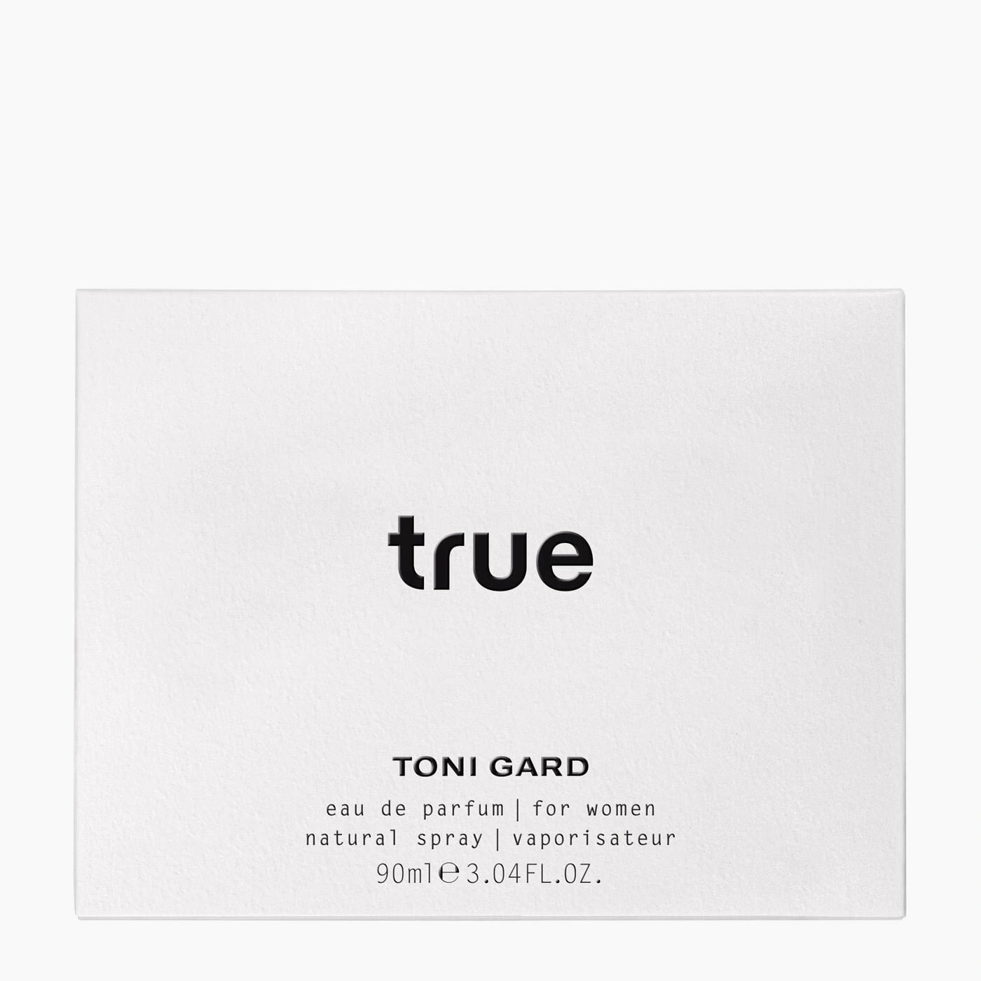 Weißer Karton mit "true" und "TONI GARD" Parfüm-Informationen.