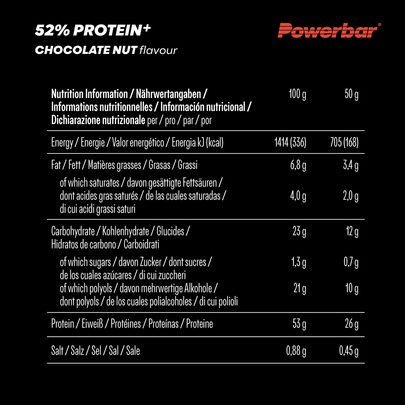 POWERBAR 52% Protein Plus Chocolate Nut 20x50g High Protein Low Sugar Riegel