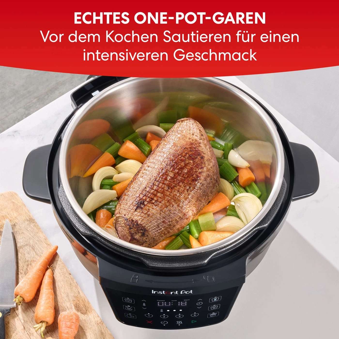 Instant Pot mit Fleisch und Gemüse, Kochtopf, Kochen, Küche, Essen