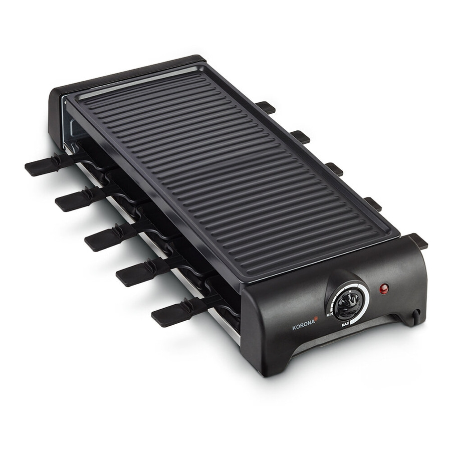Schwarzer Raclette-Grill mit Grillplatte und Temperaturregler, Marke Korona.