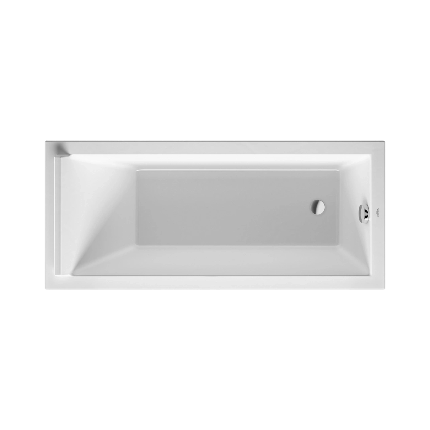 Badewanne, rechteckig, weiß, von oben gesehen, mit Abfluss und Überlauf