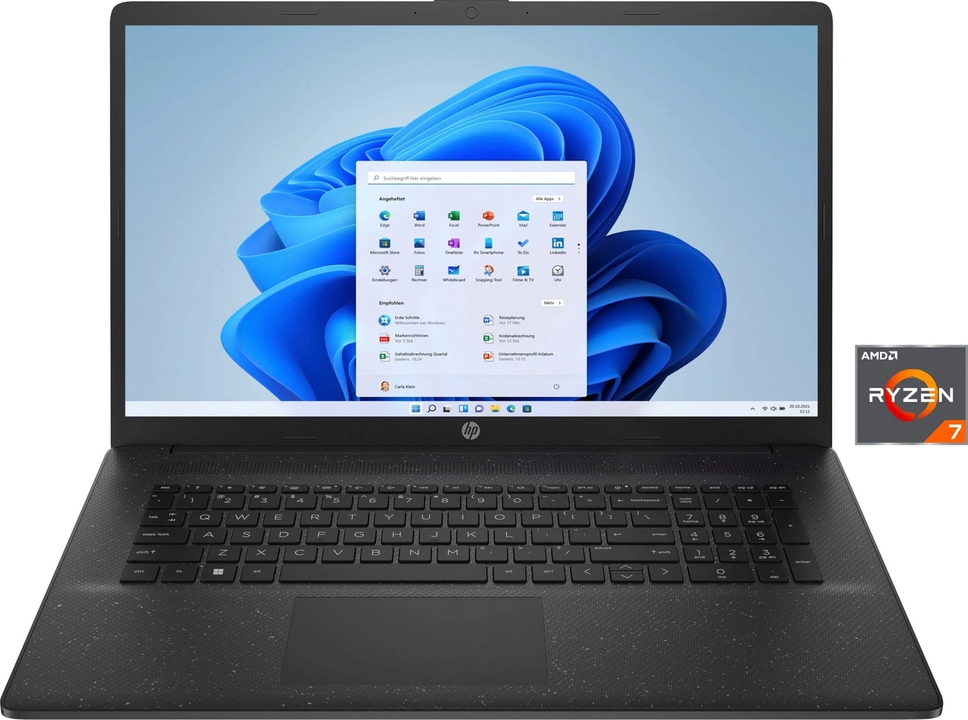 Laptop mit AMD Ryzen 7 Prozessor und Windows 11.