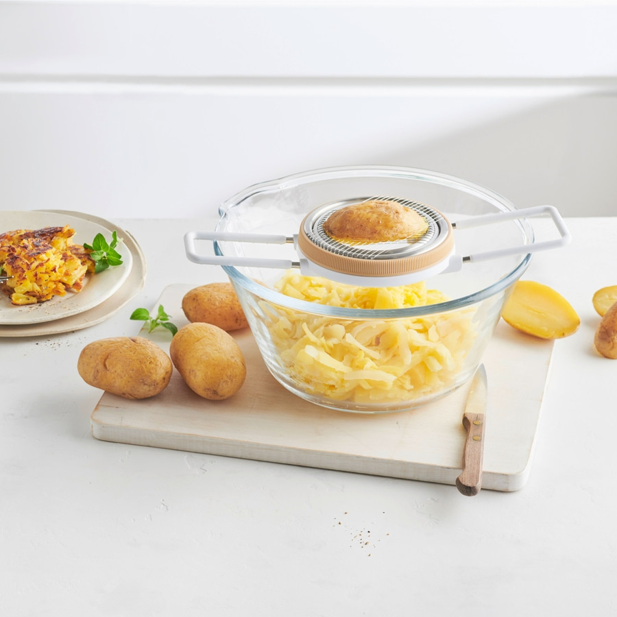 Kartoffeln, Reibe, Schüssel, Messer, Gericht, Brett, Essen, Küche, Gemüse, Mahlzeit