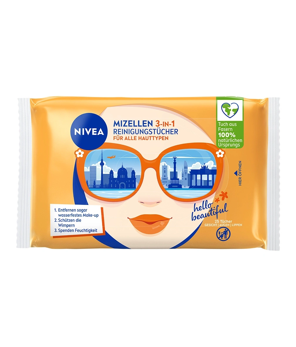 Nivea Mizellen Reinigungstücher, 3-in-1, für alle Hauttypen, 25 Tücher, Gesichtsreinigung