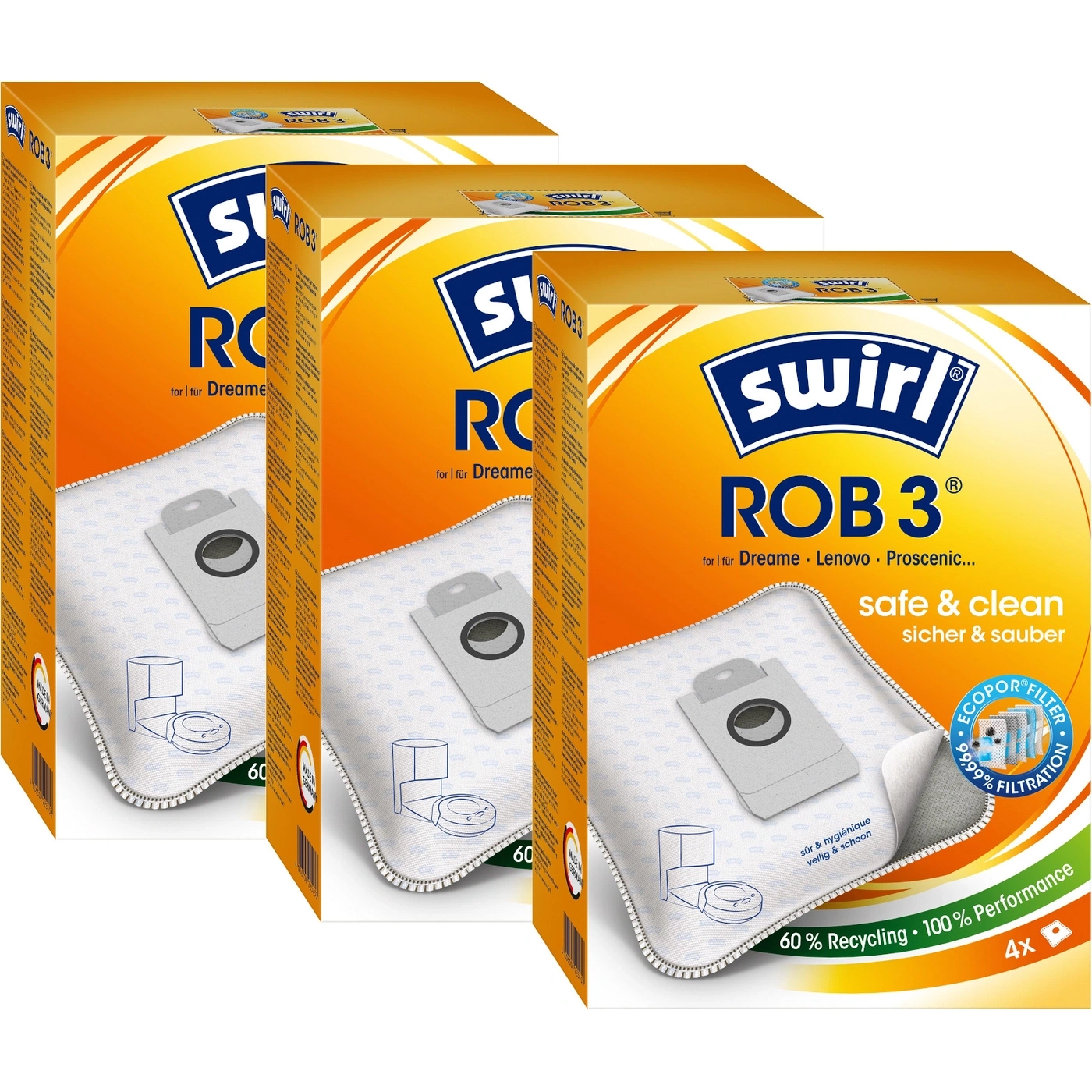 Staubsaugerbeutel Swirl ROB 3 für Dreame, Lenovo, Proscenic, 4x