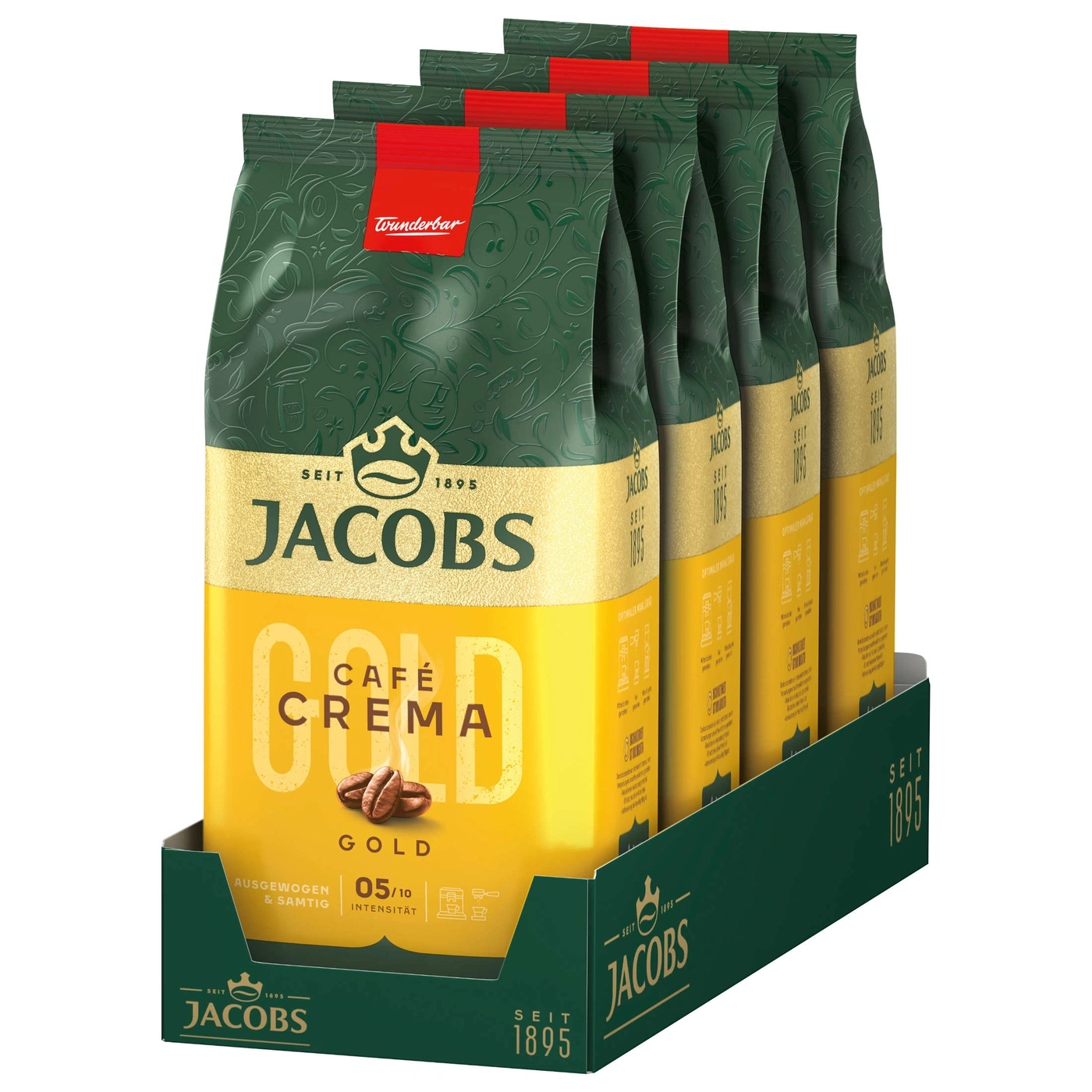 Jacobs Gold Café Crema Kaffee Packung mit 5 Beuteln in einer Box