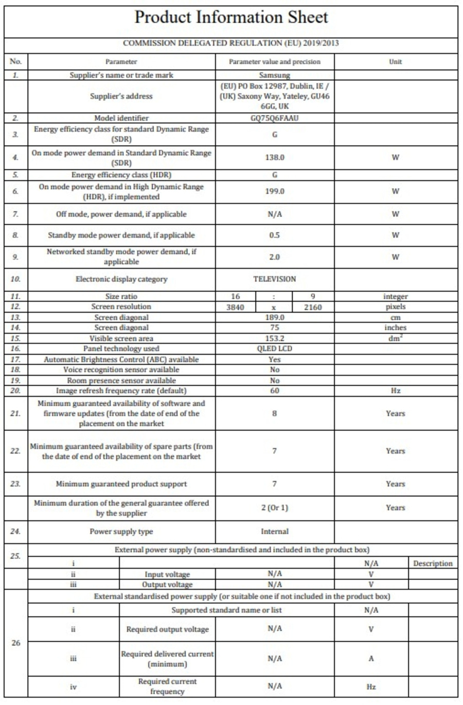 SAMSUNG Smart-TV GQ75Q6FAAU 189 cm/75 Zoll QLED-Fernseher 50Hz 4K UHD B-WARE
