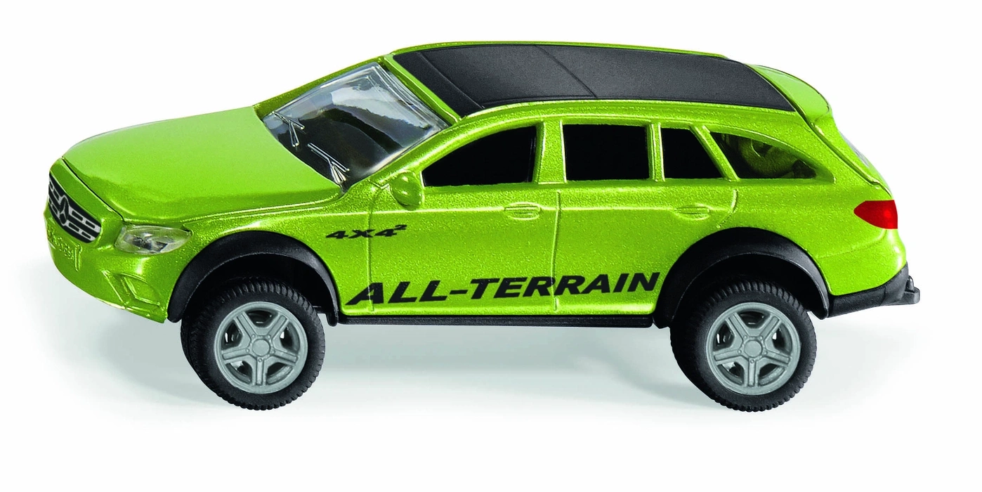 Grünes Spielzeugauto mit der Aufschrift "ALL-TERRAIN" und "4X4".