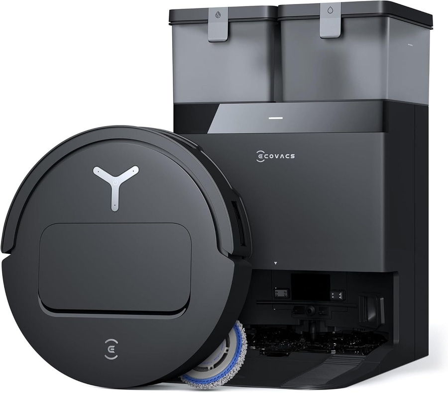 Schwarzer Roboter-Staubsauger mit Ladestation, ECOVACS-Marke, modernes Design, Reinigungstechnologie