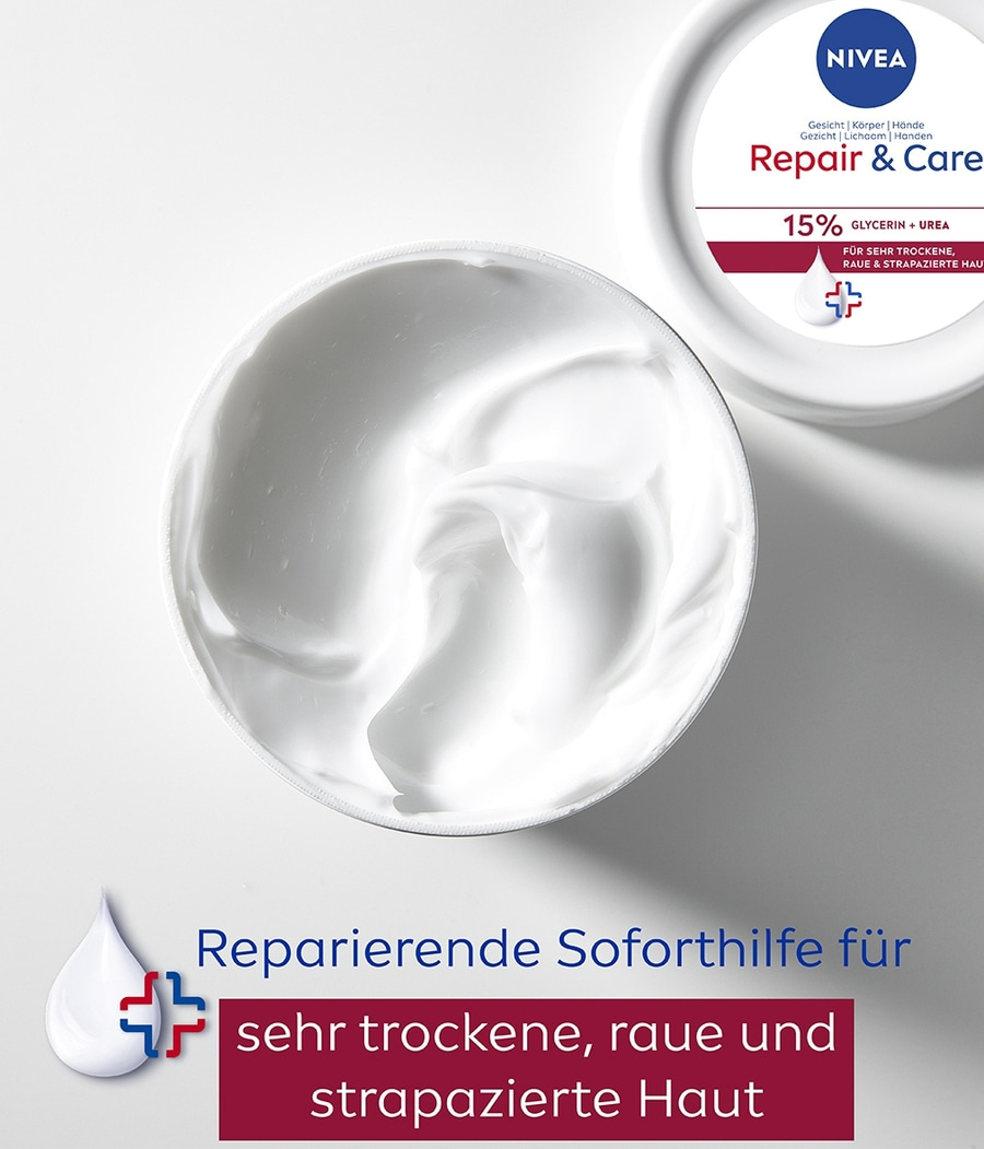 NIVEA Creme Repair & Care Creme-Tiegel Urea Glycerin 72h Feuchtigkeit 2 x 400 ml