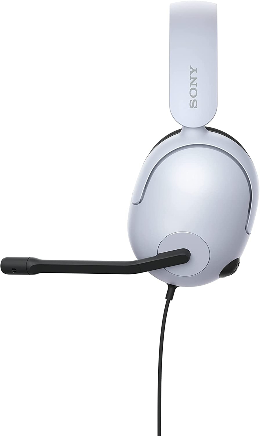 Weißes Sony-Headset mit Mikrofon und Kabel, Nahaufnahme, isoliert