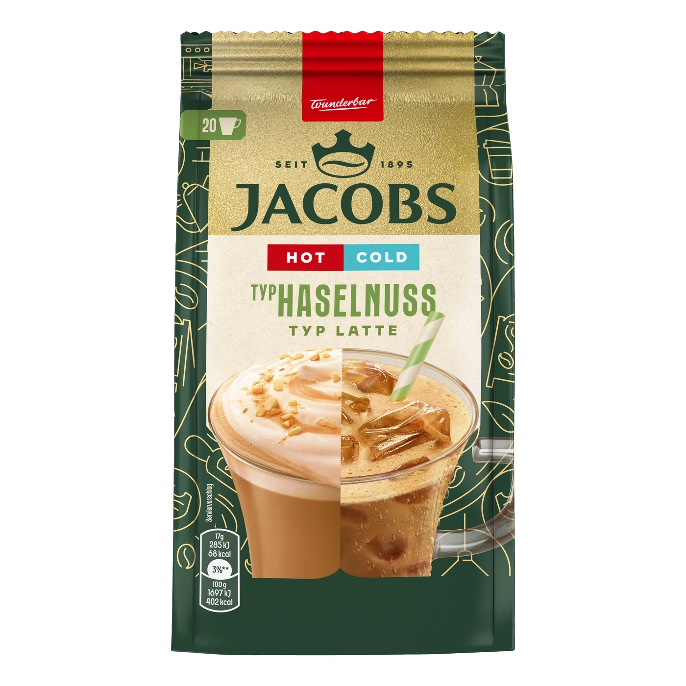 Jacobs Typ Haselnuss Latte, für heiße und kalte Zubereitung