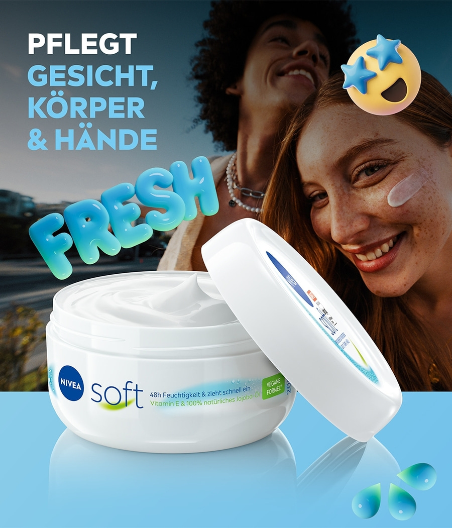 Nivea Soft Creme, Gesichts-, Körper- und Handpflege, FRESH, 48h Feuchtigkeit, vegan