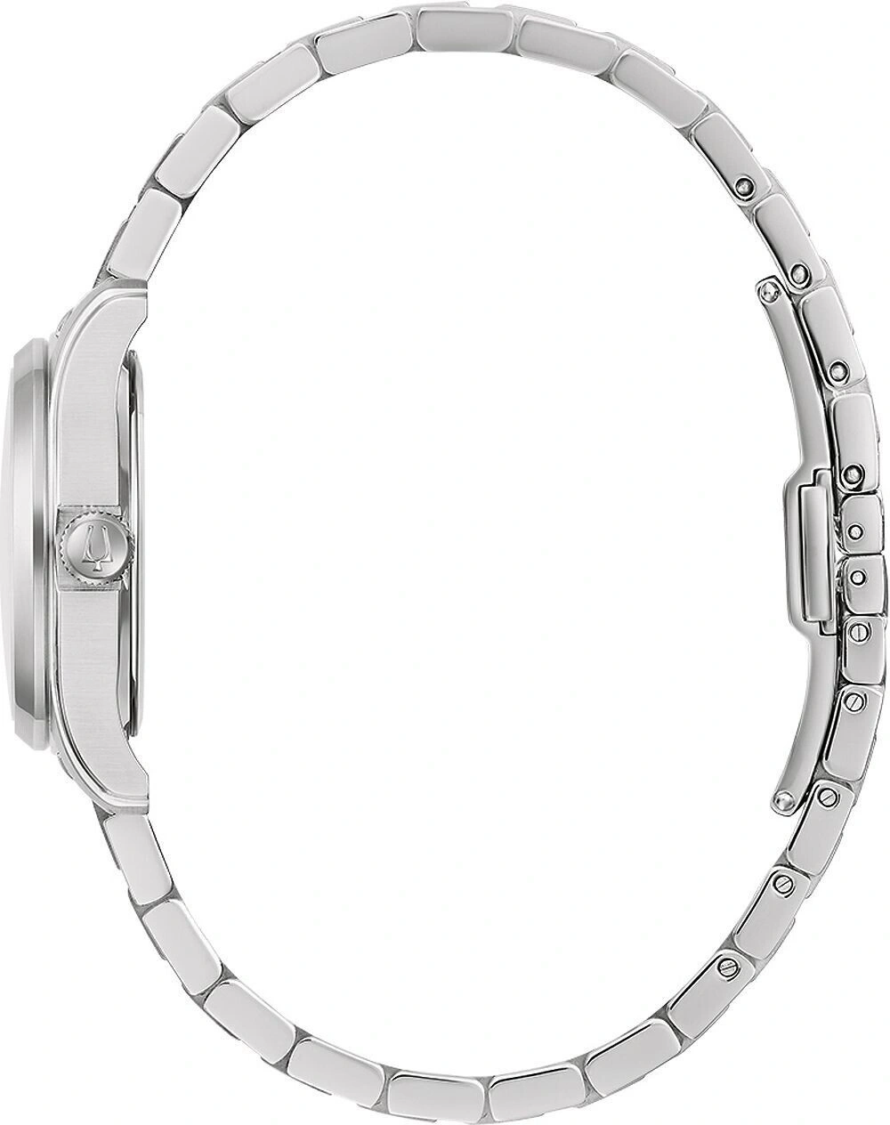 Silberne Damenuhr mit Armband, Seitenansicht, Detailaufnahme, elegant