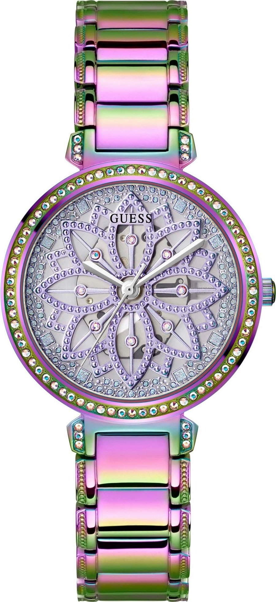 GUESS Damen Armbanduhr GW0528L4 Quarz Edelstahl lila-metallic 36mm