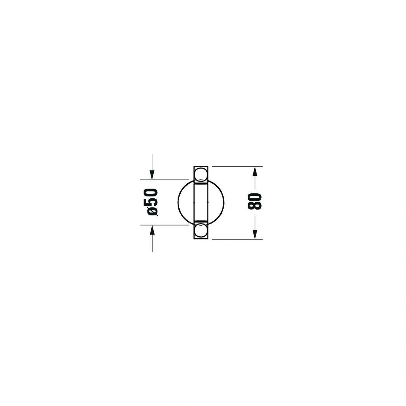 Technische Zeichnung mit den Maßen 50 und 80, Kreise und Rechtecke