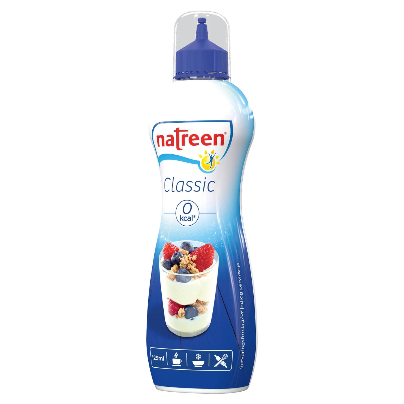 Natreen Classic, 0 kcal, Süßstoff, Dessert, Beeren, 125ml, Flasche, blau-weiß