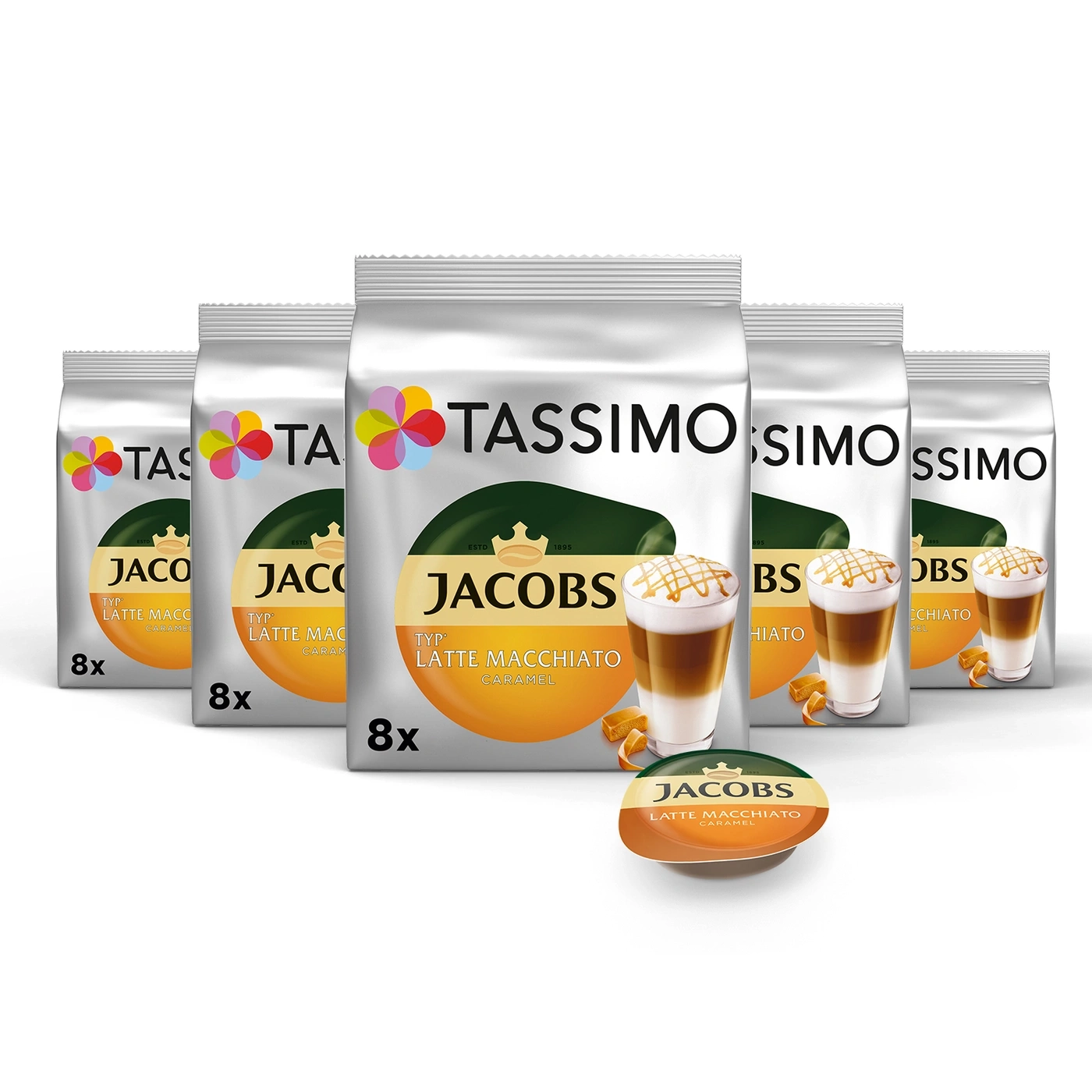 Tassimo Jacobs Latte Macchiato Caramel Kaffeepads, 8er Packungen