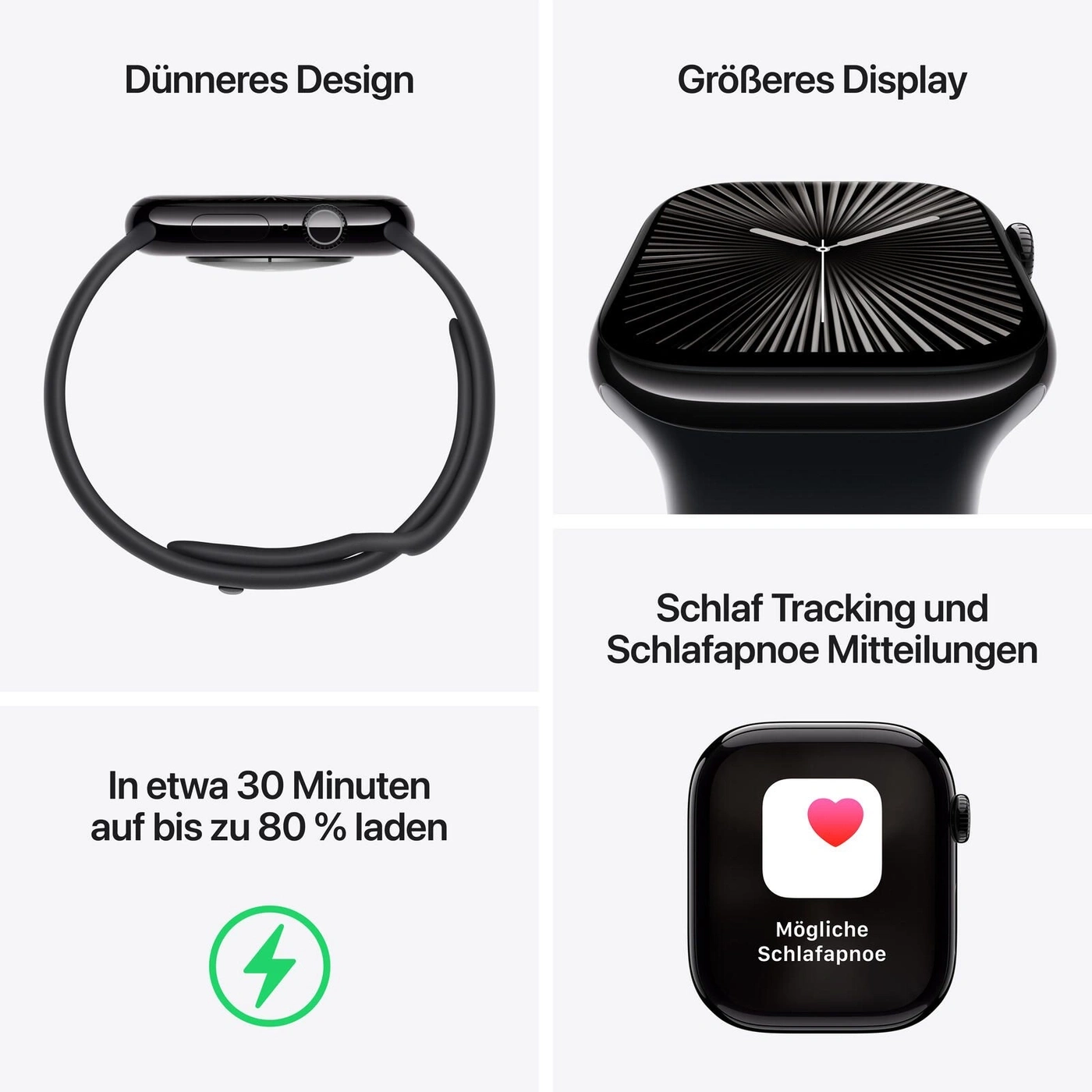 Apple Watch mit dünnerem Design, größerem Display, schnellem Laden und Schlaftracking
