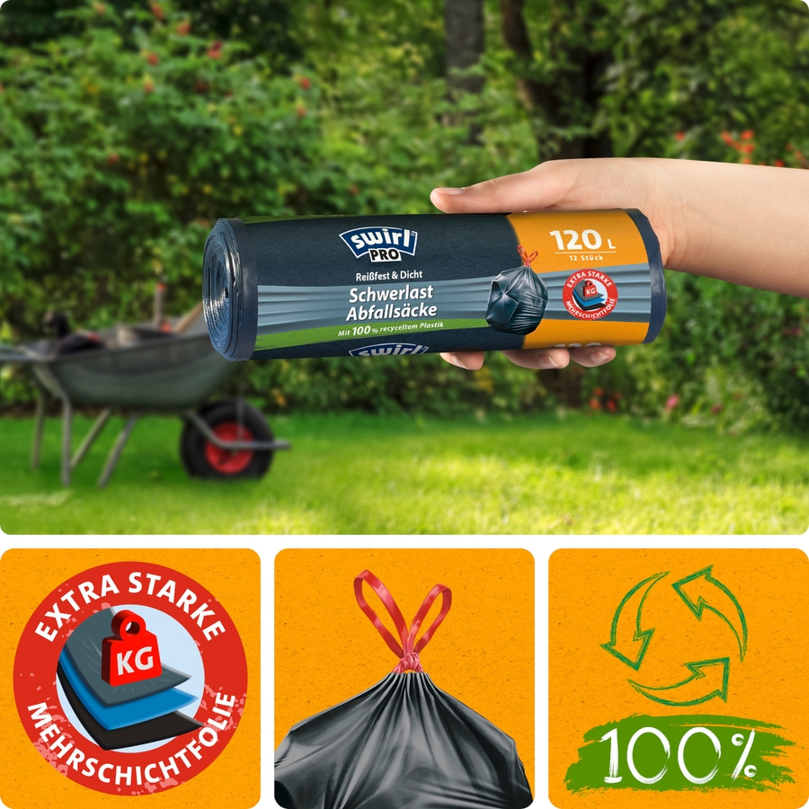 Müllsäcke, 120L, extra stark, mehrschichtfolie, 100% recyceltem Plastik, 12 Stück