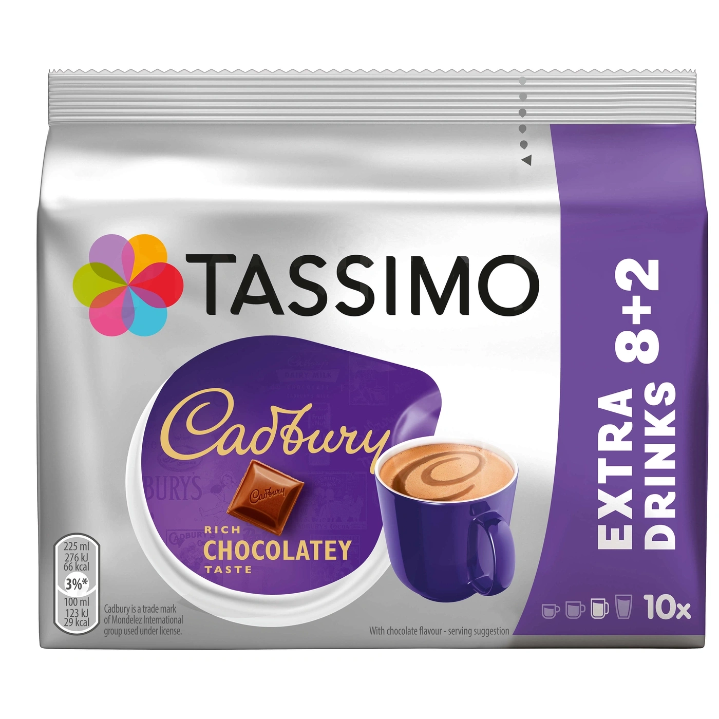 Tassimo Cadbury Heißgetränk Packung mit 10 Getränken, 8+2 Extra Drinks, Schokoladengeschmack