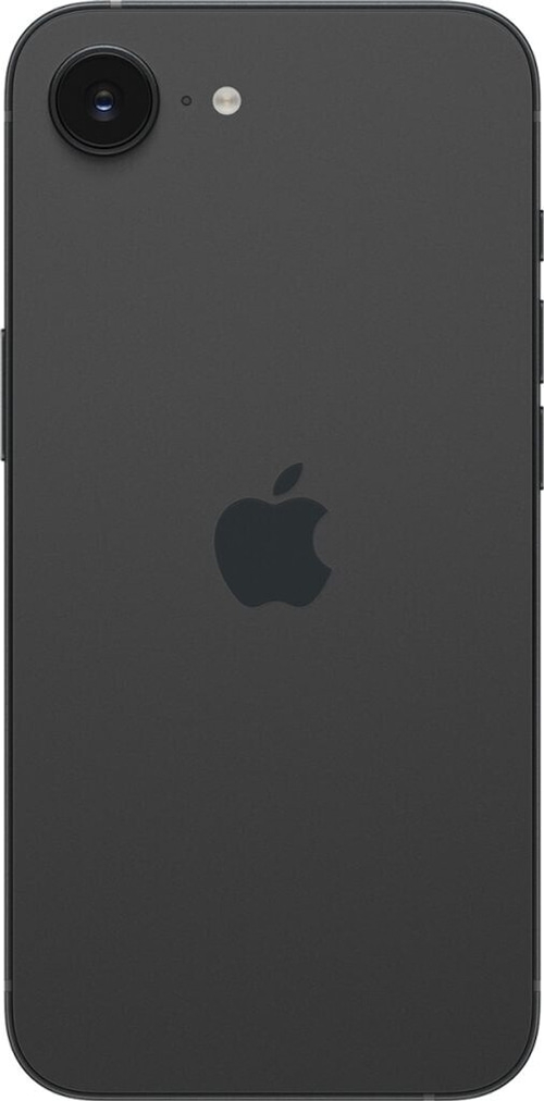 Schwarzes iPhone mit Apple-Logo und Kamera. Rückseite des Smartphones.