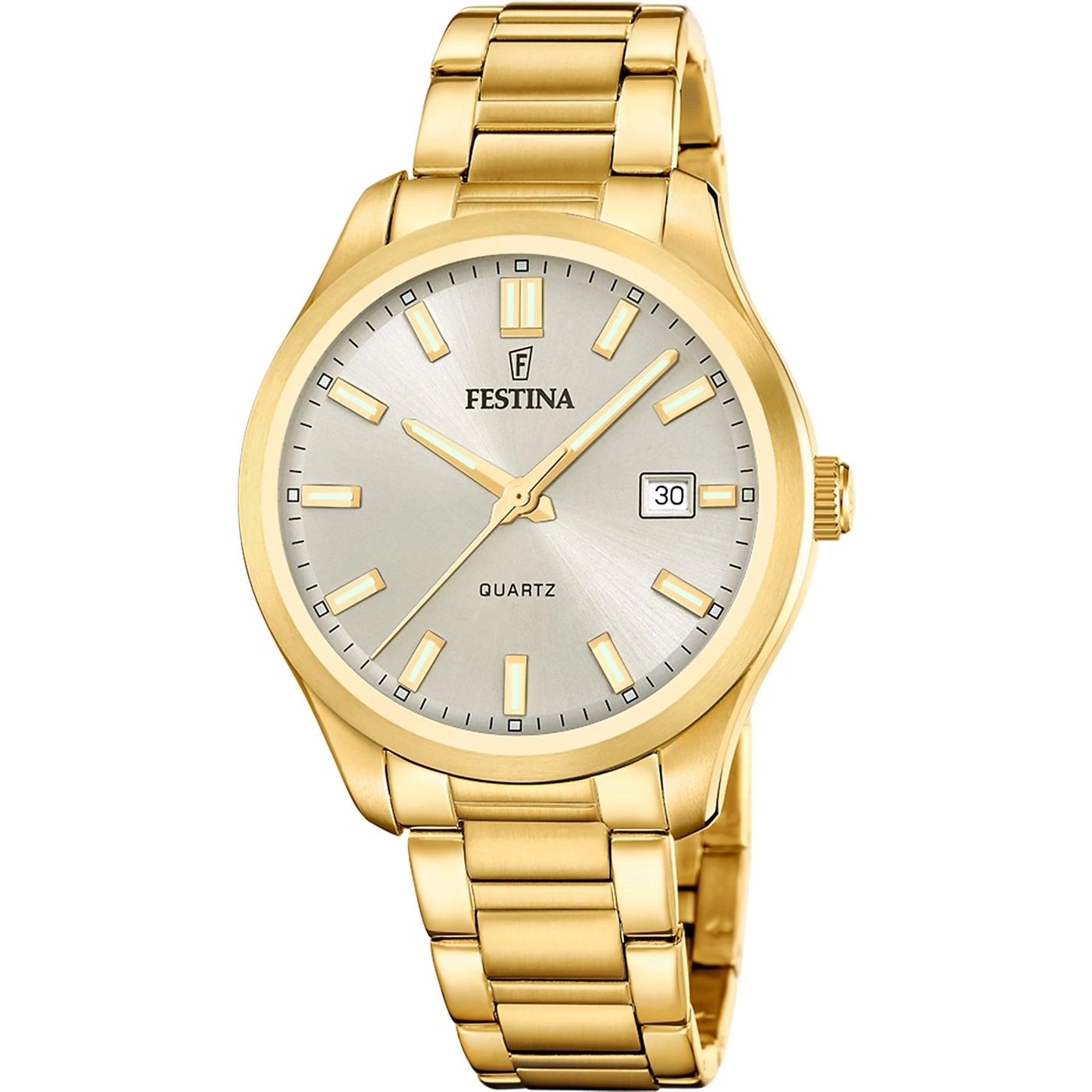 FESTINA Herren Armbanduhr Classic Steel F20740/1 Quarz Datum goldfarben 42mm