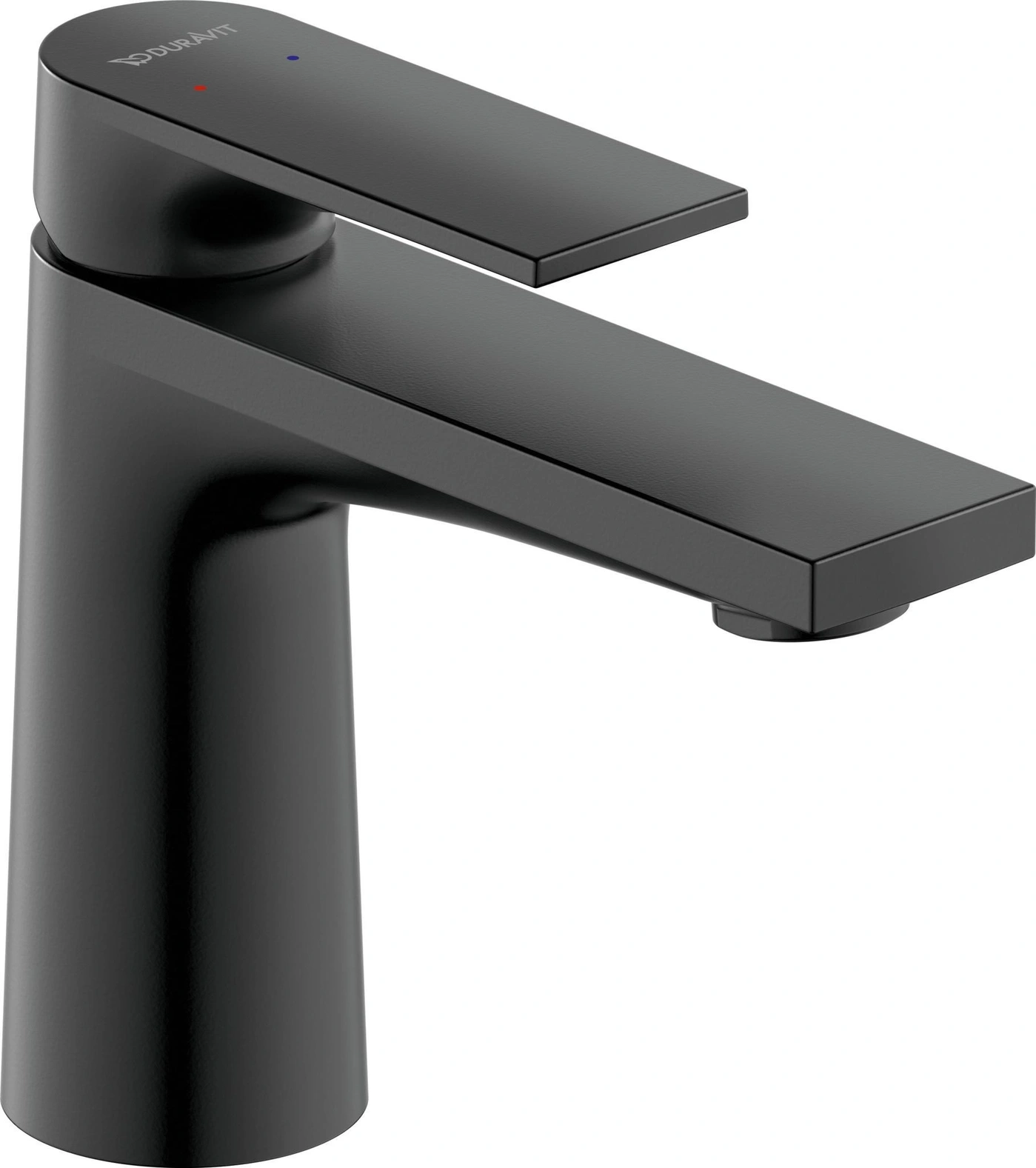 Schwarze Armatur, Wasserhahn, Badarmatur, modernes Design, Duravit-Logo, minimalistisch