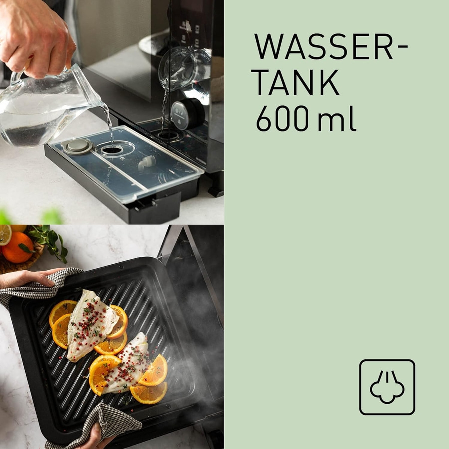 Wassertank, 600 ml, Fisch auf Grill, Dampf, Wasser einfüllen, Küche, Kochen, Essen