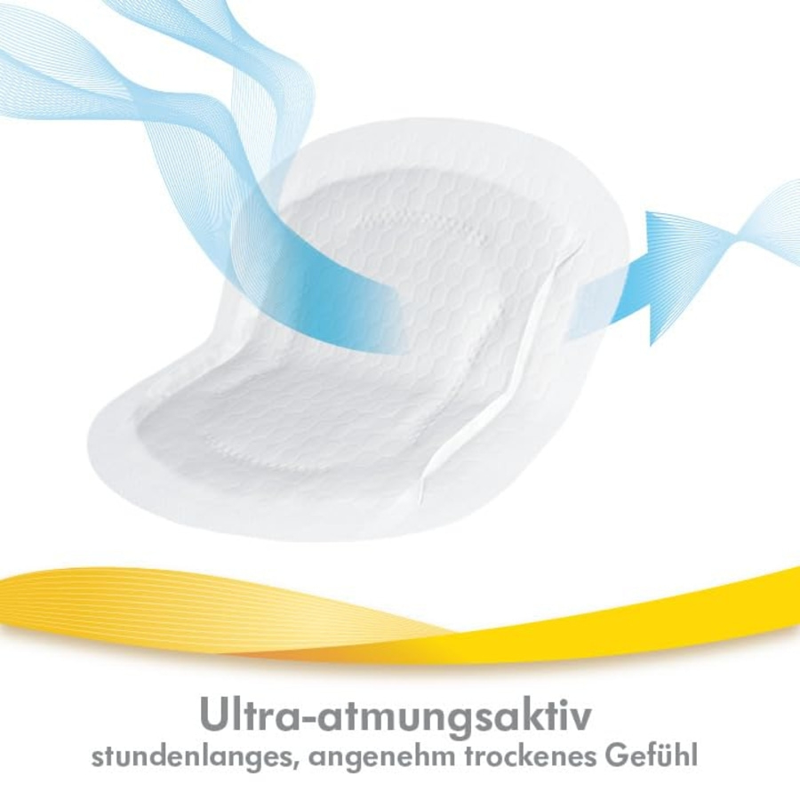 Damenbinde, ultra-atmungsaktiv, für ein angenehm trockenes Gefühl, weiß, blau, gelb