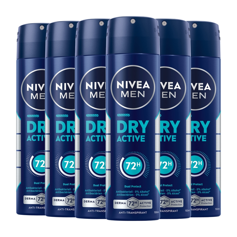 Nivea Men Deodorant, 6 Flaschen, Dry Active, 72H Schutz, Anti-Transpirant, 150ml