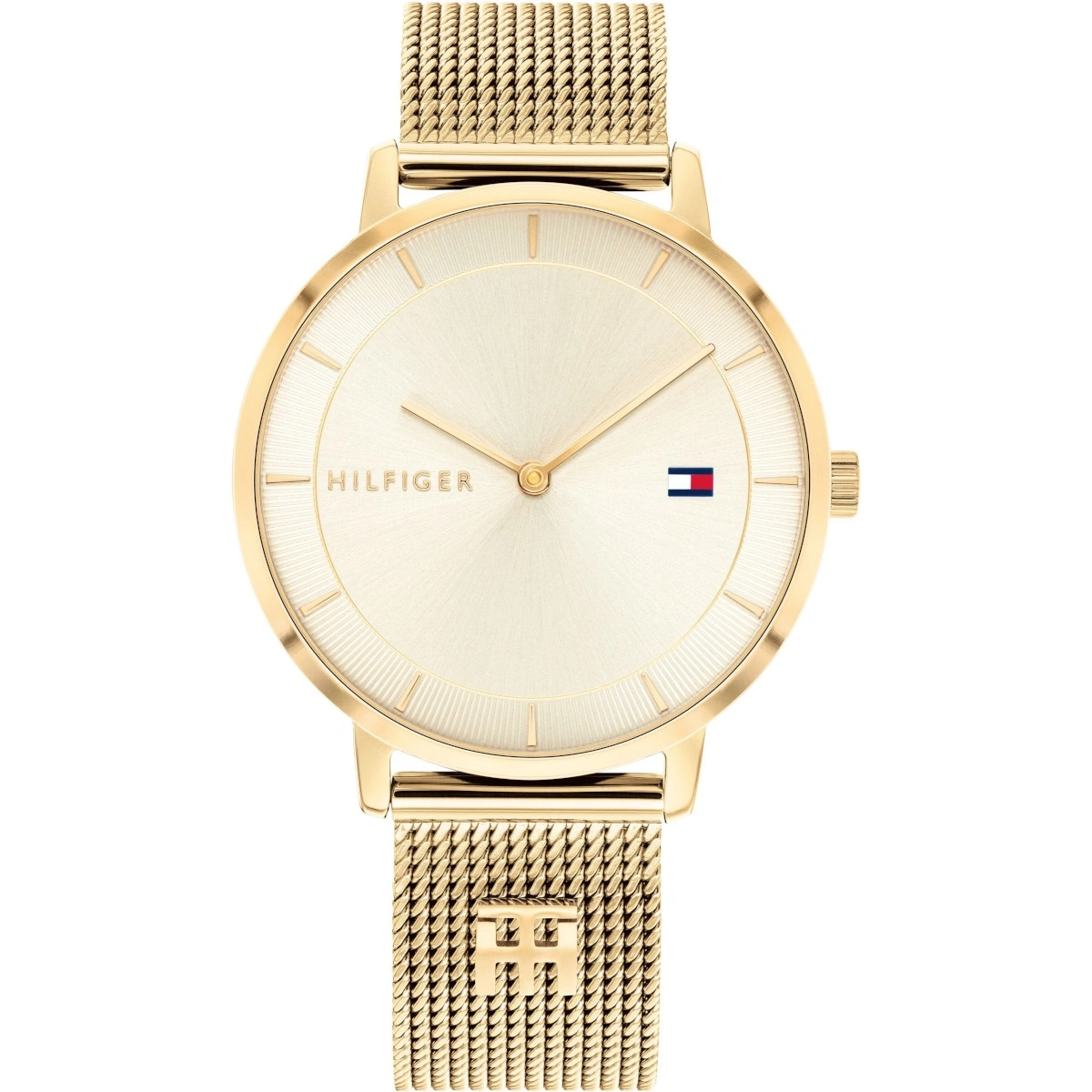 Goldene Tommy Hilfiger Uhr mit Milanaise-Armband und Tommy Hilfiger Logo