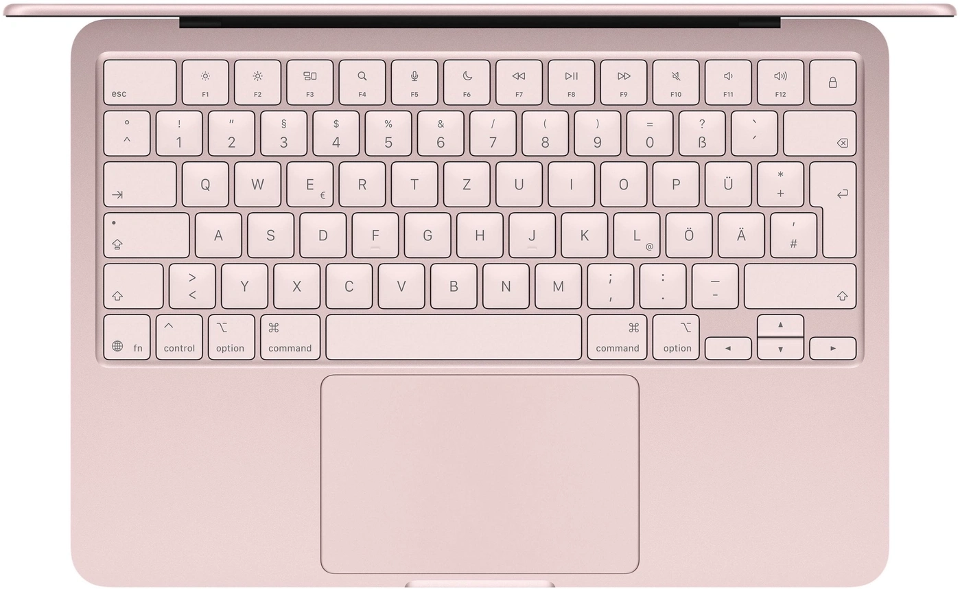 Eine rosa Tastatur mit einem großen Touchpad darunter