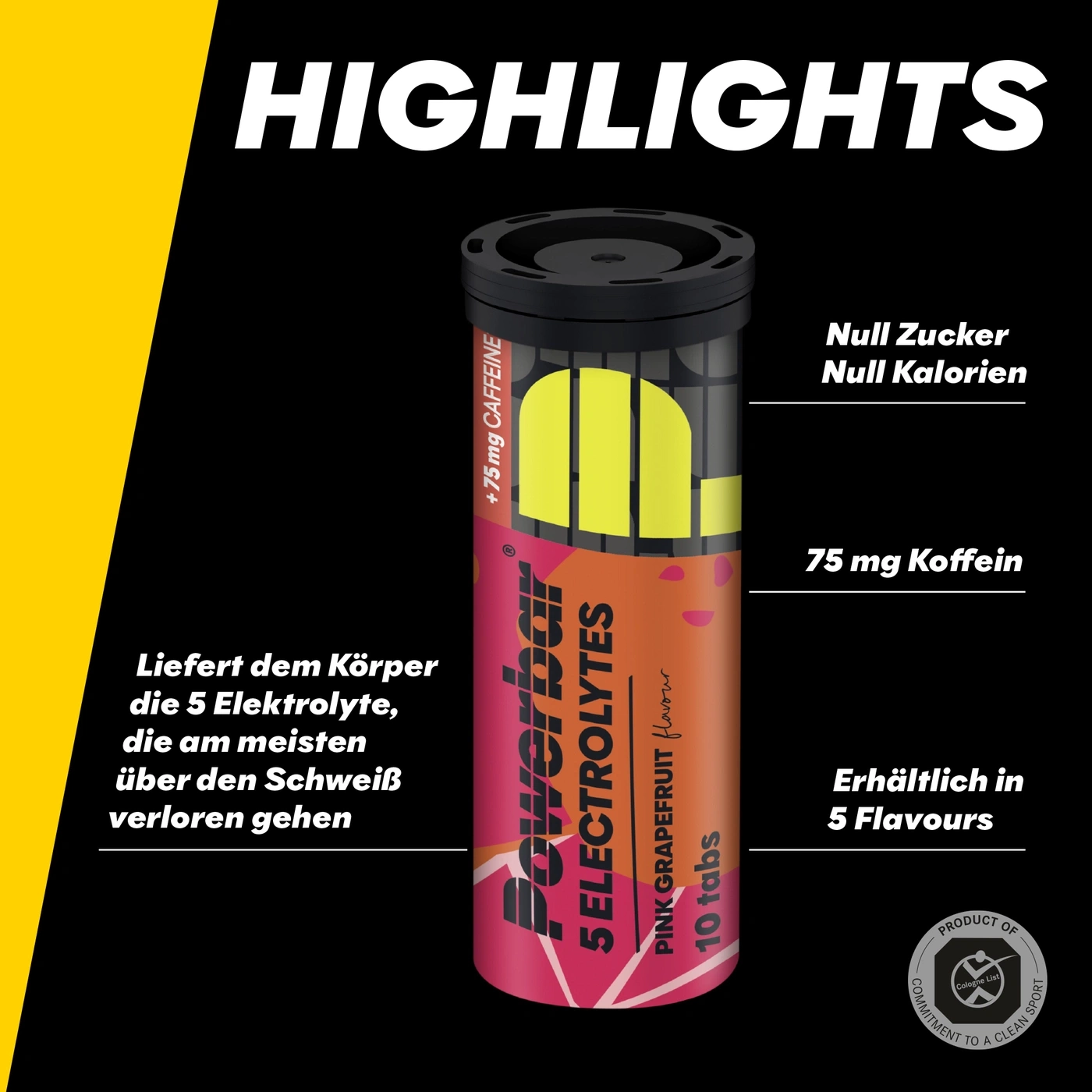 Powerbar Elektrolyt-Tabs mit Koffein, ohne Zucker und Kalorien.